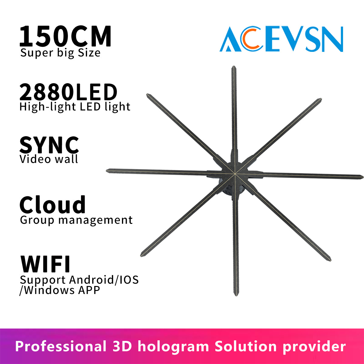 ACEVSN 150CM WiFi large holographic advertising display with 2880 LEDs