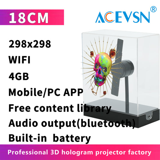 ACEVSN 18CM portable hologram projector fan with battery and protective cover for desktop advertising