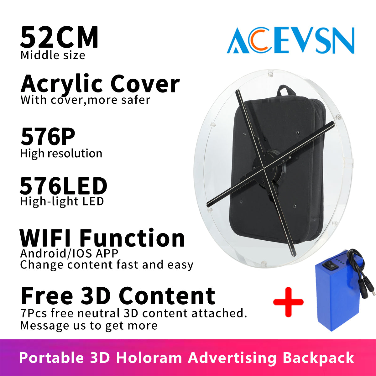 52cm WiFi Backpack 3D Hologram Fan Display