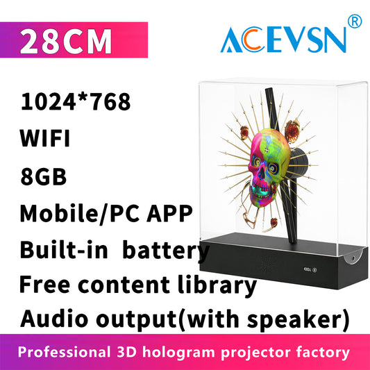ACEVSN 28cm portable 3D hologram fan display with cover speaker and built-in battery