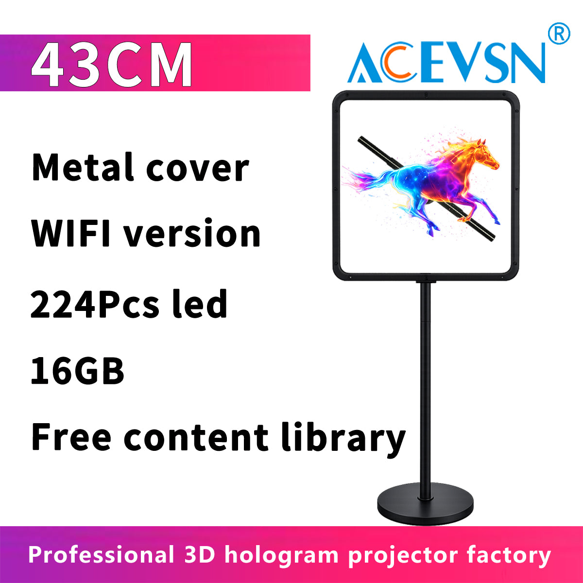 ACEVSN 42CM WiFi holographic display kit with floor stand and protective cover