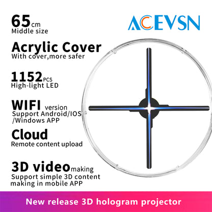 ACEVSN 65CM WiFi Cloud holographic advertising display with acrylic cover