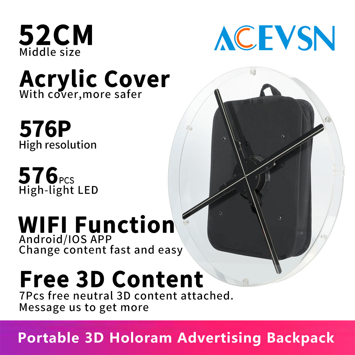 ACEVSN 52cm WiFi backpack 3D hologram fan display for mobile advertising